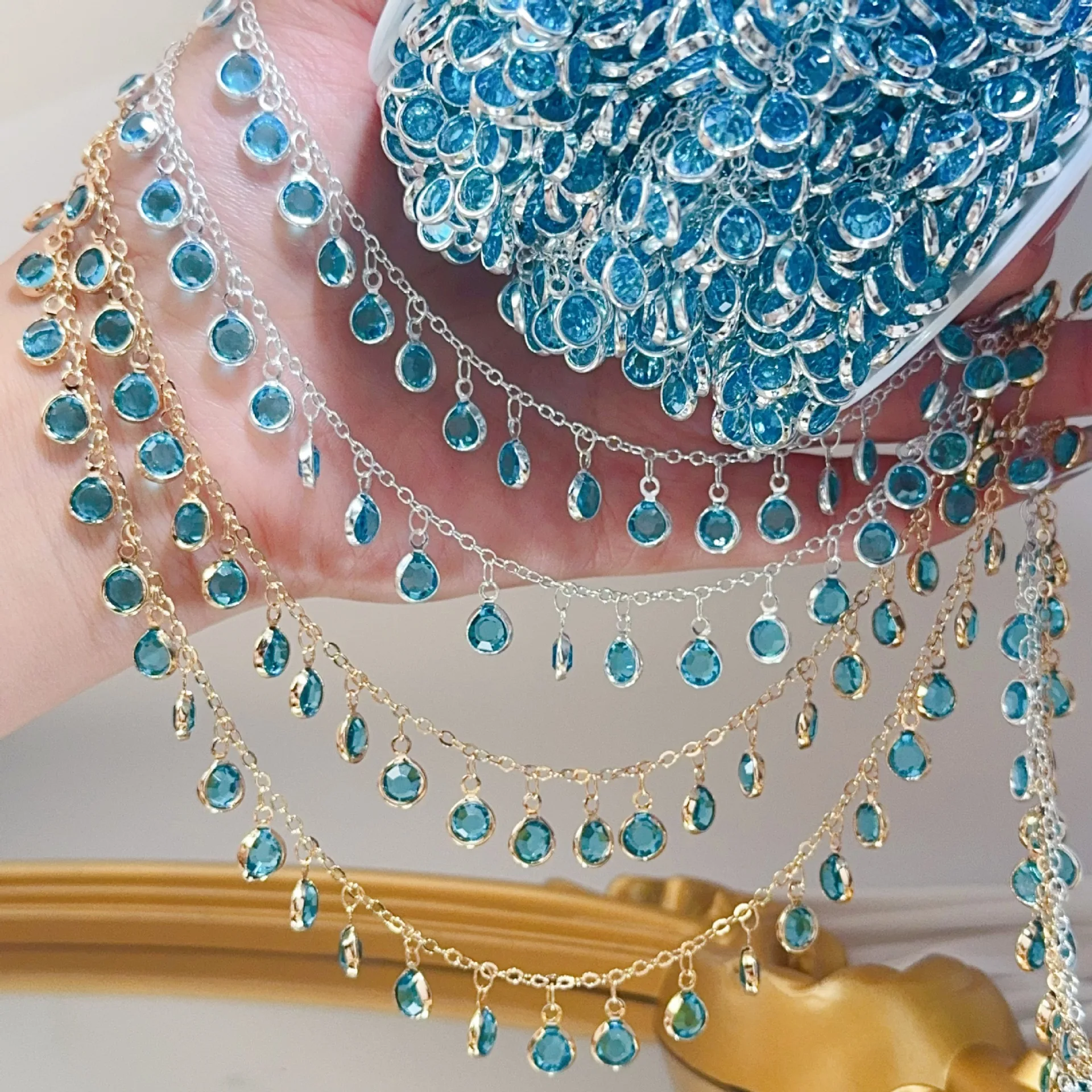 1 متر بحيرة الأزرق الزجاج قلادة شرابة سلسلة نحاسية ل عقد دي اي واي الملابس الغريبة إكسسوارات الشعر صنع المواد