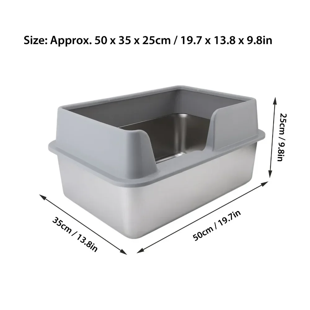 Stainless steel cat litter box open cat litter box high fence oversized splash proof deepened semi-closed cat toilet large gray