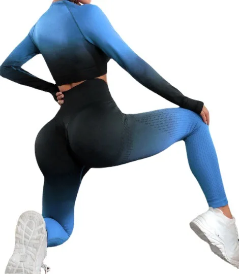 Women Yoga 2 Pieces Workout Outfits Seamless High Waist Leggings Sports Crop Top Running Clothes Sets