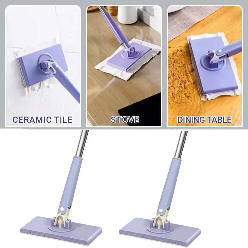 Automatic Mini Mop with Steel Pole 360 Degree Rotating Head Hands-Free Compatible with Face Towels Cloth Changing Mini Mop