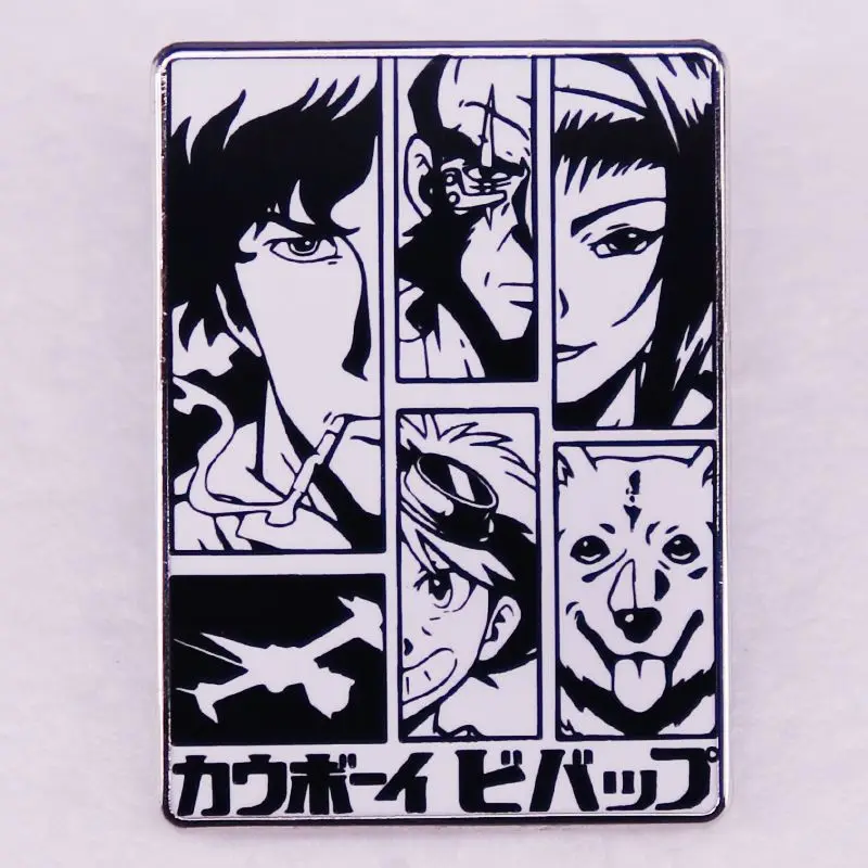 Cowboy Bebop Manga Art Enamel Pin Alloy Rectangular Anime Brooch Character Badge Decor for Jacket Backpack Anime Fan