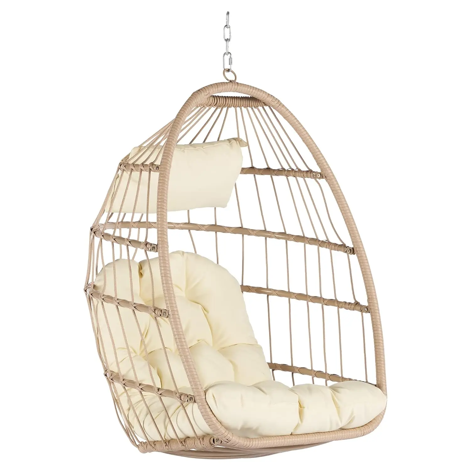 Foldable Wicker Hanging Egg Chair with Stand, Space-Saving 360 Lbs for Bedroom Living Room Patio Garden, Customized