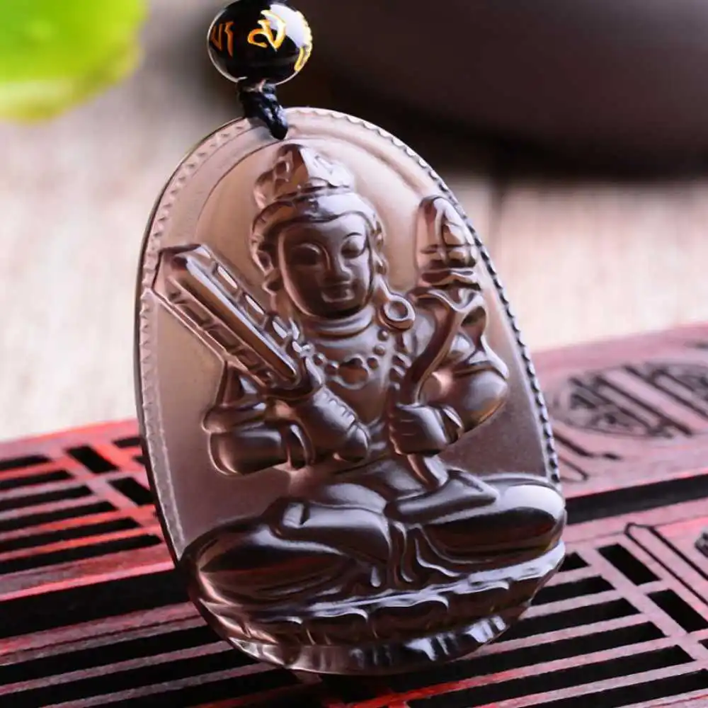 

Natural Obsidian Avalokitesvara Lucky Amulet Pendant Charm Stainless Gold Silver Jewellery Steel Charms Craft Natural Reiki