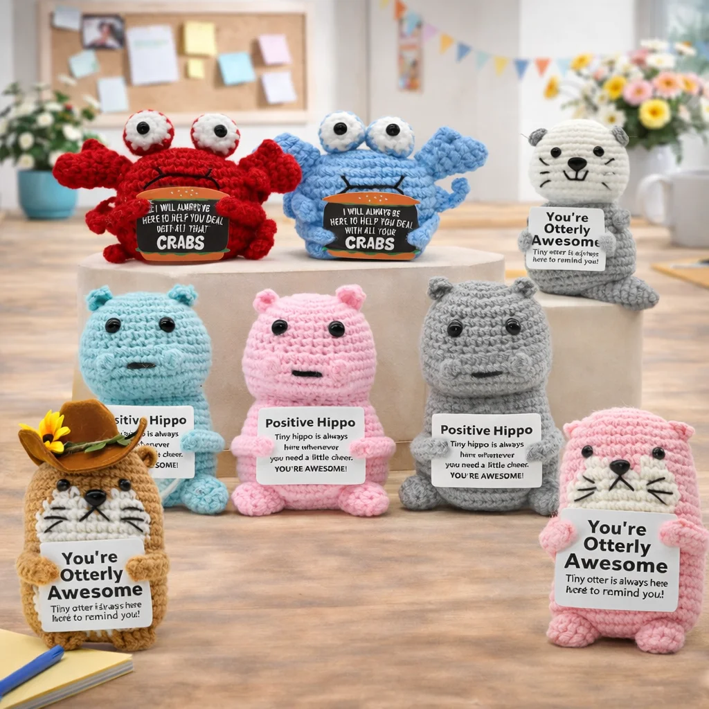 AnimalSeries-Positive Energy AquaticAnimals Crochet Doll Handmade Knitted Decor Ornament Encouragement Card Mini Desk Decor Gift