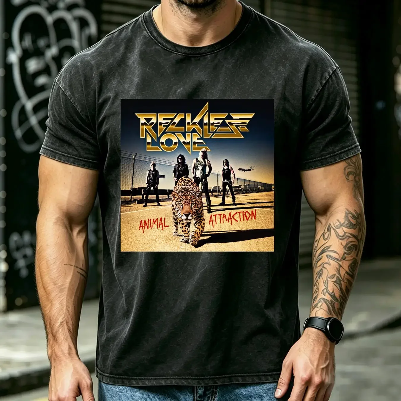 washed T Shirt Animal attraction Reckless Love band Black All Sizes S to 5Xl JJ2114 long or short sleeves vintage Washed