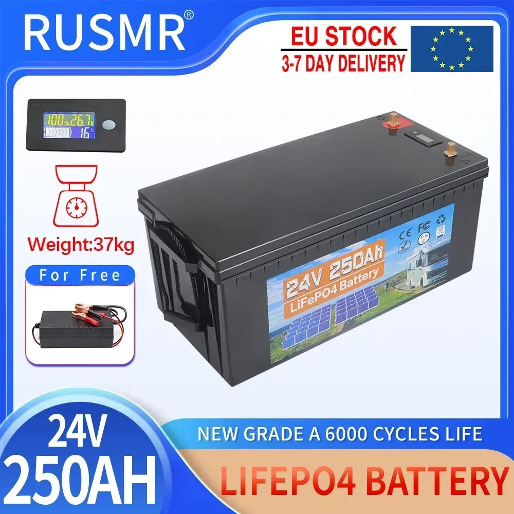 24V LiFePO4 Battery 100Ah 150Ah 250Ah 300Ah Built-in BMS Lithium Iron Phosphate Cells 6000 Cycles For RV Campers Golf Cart Solar