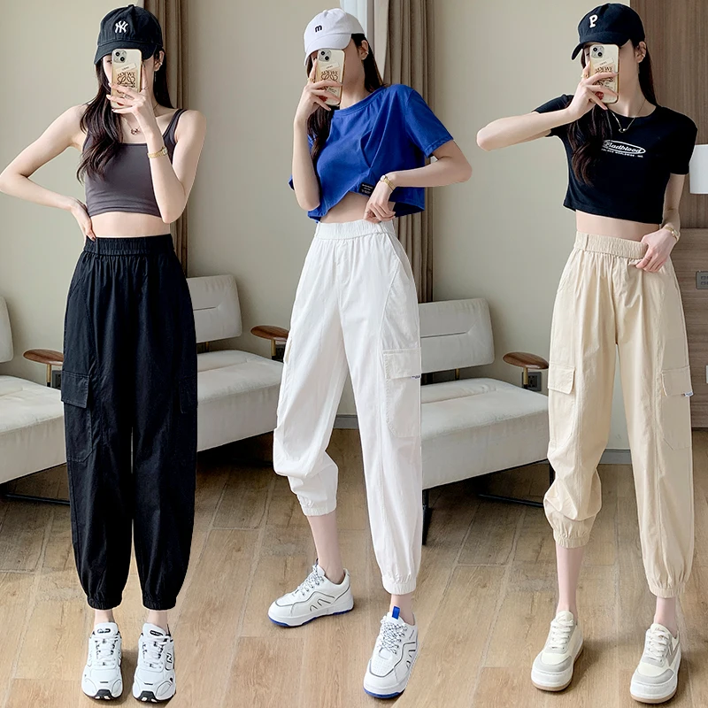 Summer new versatile slimming high waisted leggings cropped casual pants, work pants, Harlan pants for women