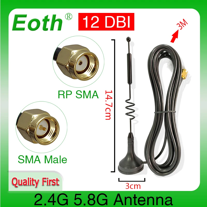 EOTH 2.4g 5.8g antenna 12dbi sma male wlan wifi dual band antene iot module router tp link signal receiver antena high gain