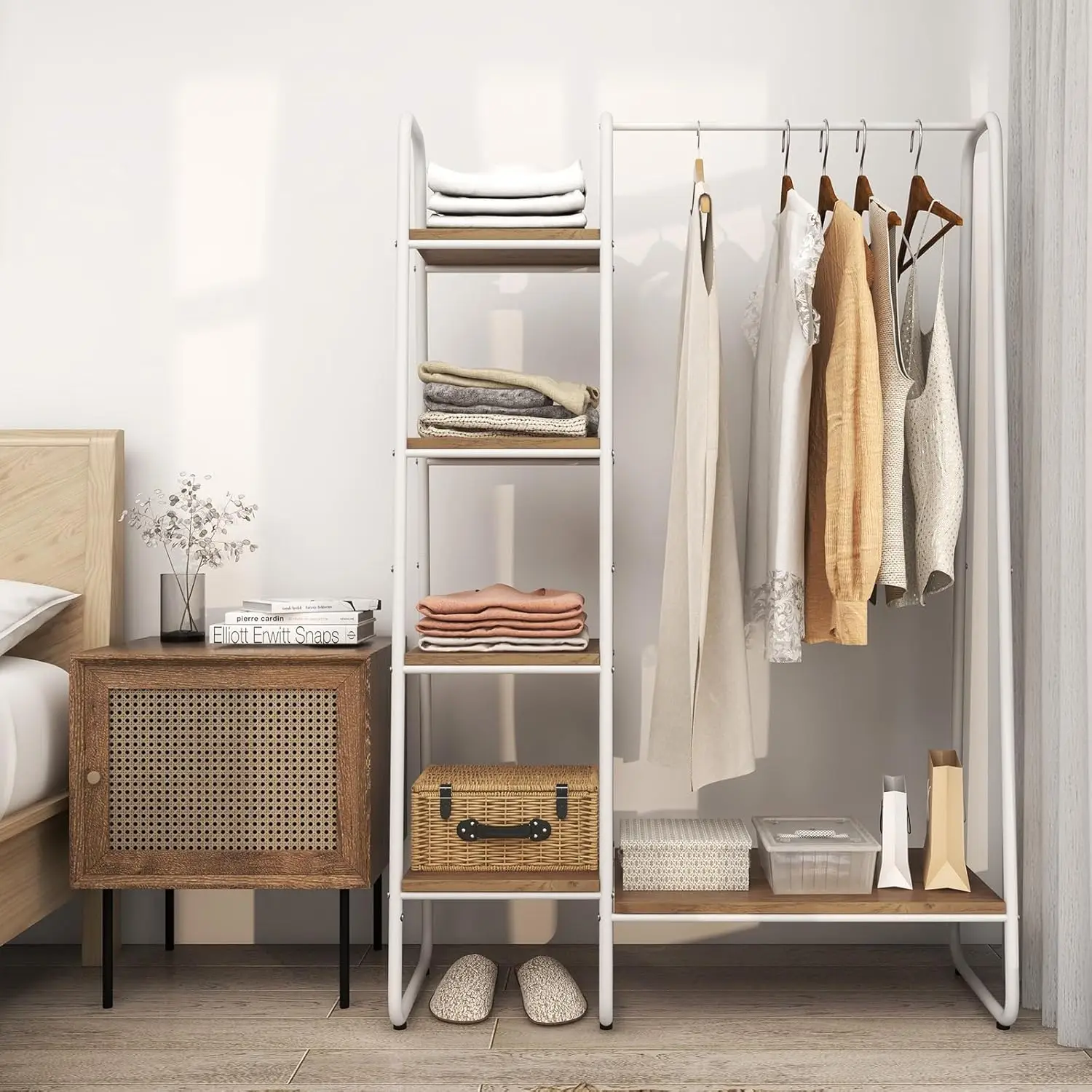Garment Rack with Shelves, Clothes Rack with 5 Shelves & Hanging Bar, Open Wardrobe for Hanging Clothes and Storage