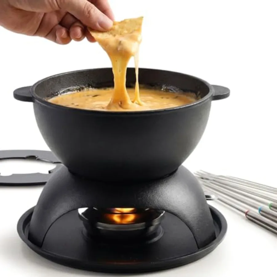 

Cast Iron Cheese Fondue Pot Set, 5-Cup Cheese and Chocolate Fondue Pot with Adjustable Burner and 6 Color-Coded Forks, Fondue S