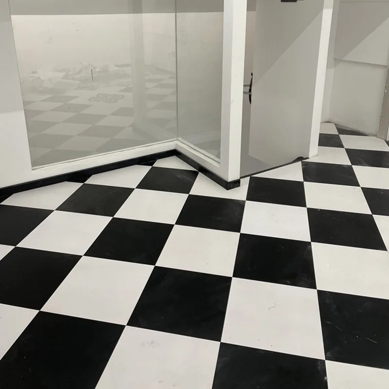 Black and white art parquet floor, oak black and white parquet luxury square multi-layer solid wood floor
