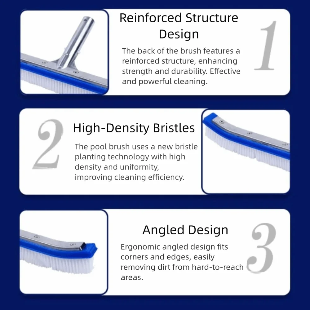

18-дюймовая щетка для чистки бассейна, алюминиевая ручка, щетка из нержавеющей стали, щетка для бассейна, пластиковая щетка, клейкая щетка для пола