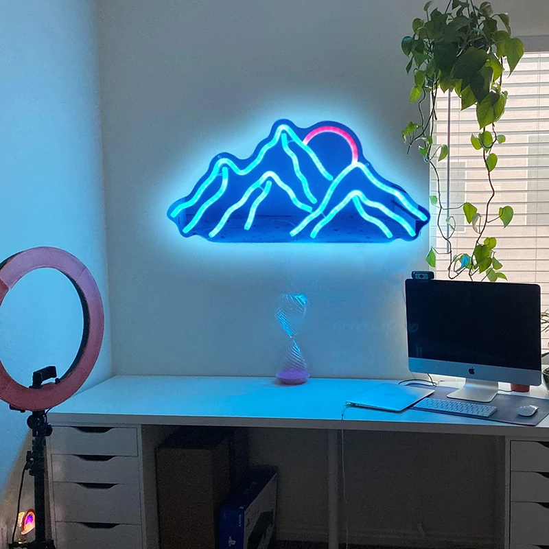 Sun Mountain Neon Light Sign LED Background Decoration Lamp Ocean Wave Decor Neon Party Shop Room Wall Art Custom Text Logo