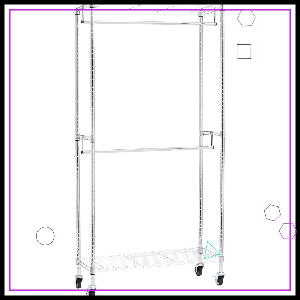 

Adjustable Double Rod Garment Rack with Wheels, 400lb Capacity, Easy Assembly, 36x14x72 Inches
