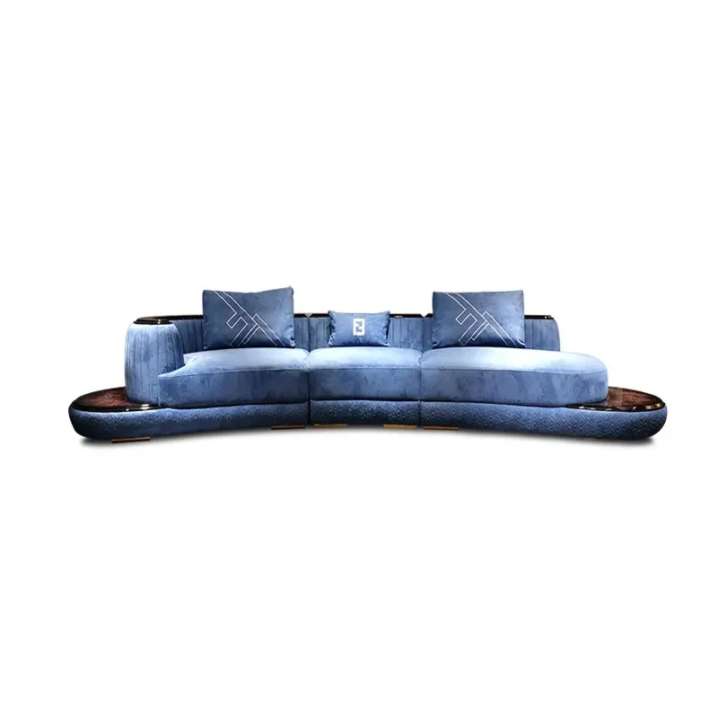 #Modern Curved Tufted Sectional Convertible Light Luxury High Density Sponge Nubuck Leather Fabric Sofa Set Basement