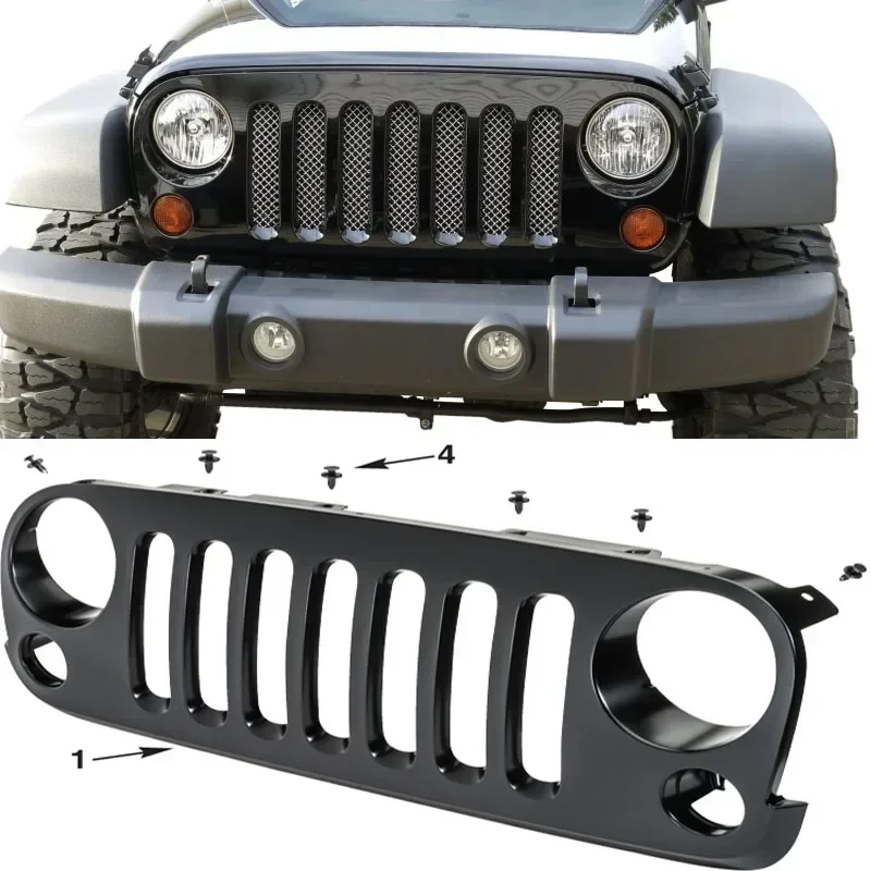 Unpainted Primer Front Racing Grill Grille Bumper Inlet Grill Grid For Jeep Wrangler JK JKU 2007-2017 2010 J400  Bumper Mesh