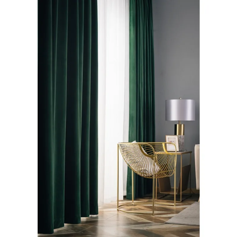 1 Piece Modern Minimalist Green Living Room Curtains Bedroom Luxury Heavy Duty Insulated Velvet Curtains