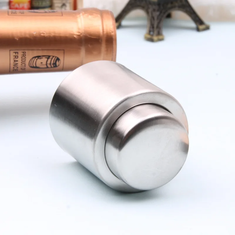 2pcs Press Type Stainless Steel Wine Champagne Stopper Leakproof Dustproof Reusable Bottle Sealer, Easy to Operate Store Plug