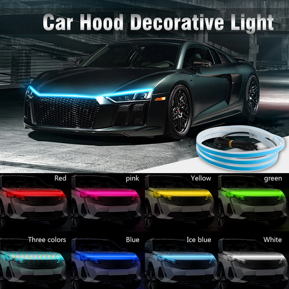 Car DRL Led Light Strip For Hood Flexible Engine Cover Decoration Headlight Universal Auto Accessories Daytime Running Lamp 12V