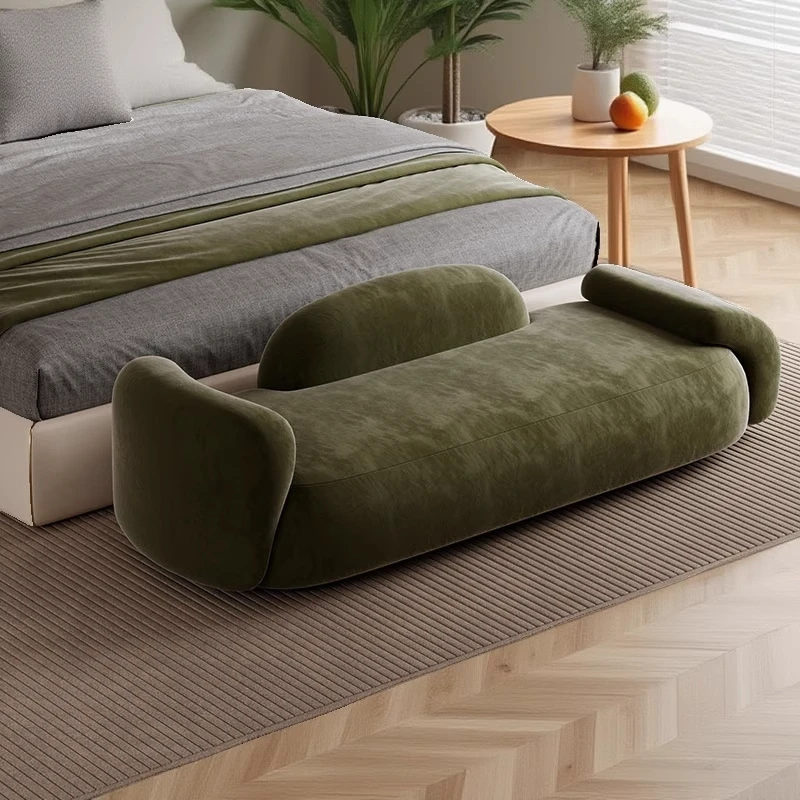 

Modern velvet fabric three-seat bench set with solid wood frame