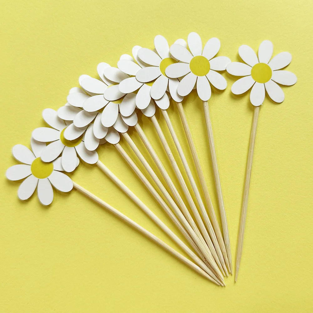 20 Stück Daisy Cake Topper Weiße Gänseblümchen Blume Cupcake Topper Kuchen Dekor Hochzeit Geburtstag Party Dekoration Lieferungen – Detail 1