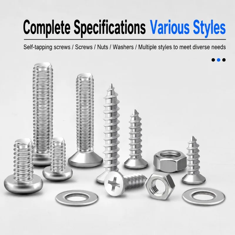 Round Cross Pan Head Screws, Nuts, Washers and Self-tapping Fastener Kit, Specification M2 M3 M4 M5 M6, Multi-size Hardware