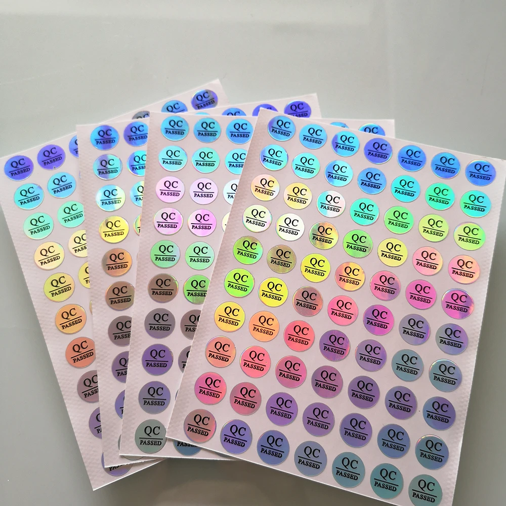 2000pcs 10mm Hologram Shining QC PASSED Silver Durable PET Waterproof Sticker Factory Manufacture Quality Control Label