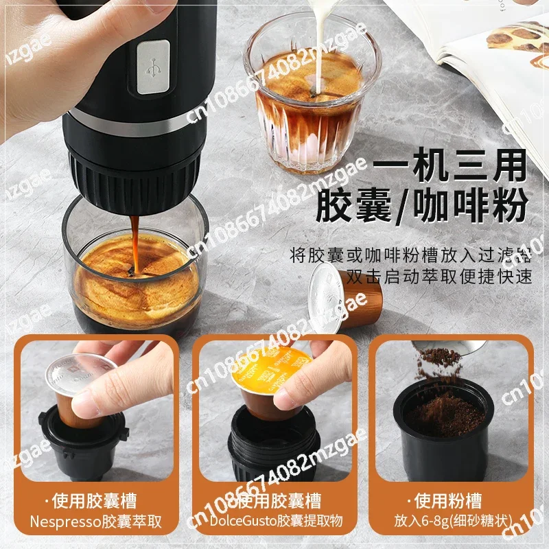 Portable Coffee Machine Electric Small Espresso Powder Capsules Dual Purpose Car Travel Outdoor