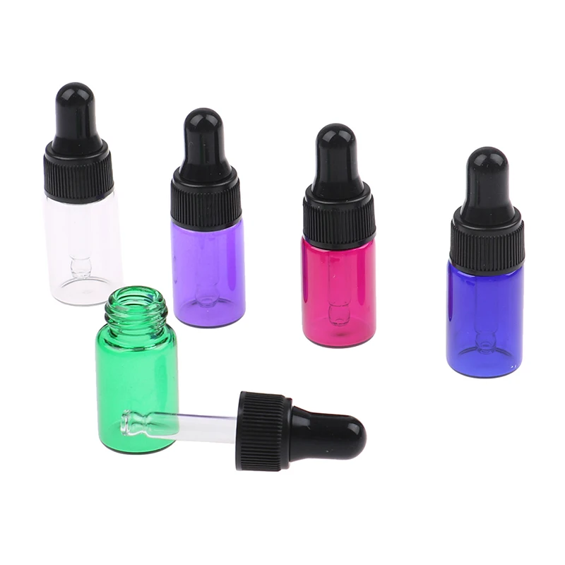 10pcs 1ml/2ml/3ml Empty Clear Amber Glass Dropper Bottle With Pipette Refillable Essential Oils Travel Bottle Container Makeup