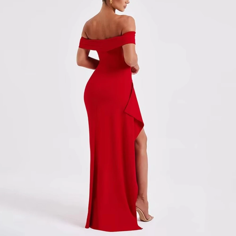 Abiti da sera con spacco alto con spalle scoperte Abito elegante sexy increspato Squisiti abiti da ballo di alta qualità per le donne personalizzati