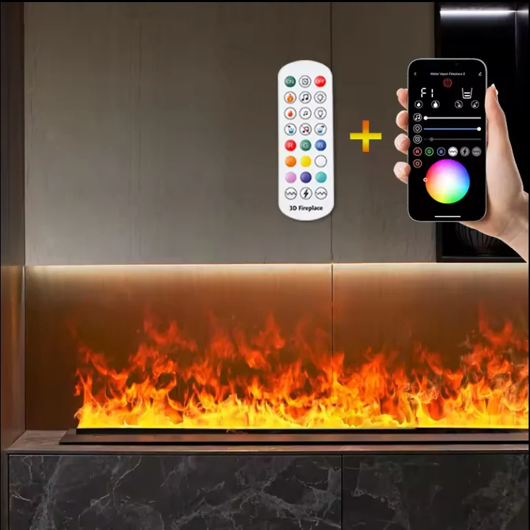

3D Electric Fireplace Water Vapor Effect Wall-Mounted Insert Dual Language (French/English) Indoor/Outdoor Household Use App
