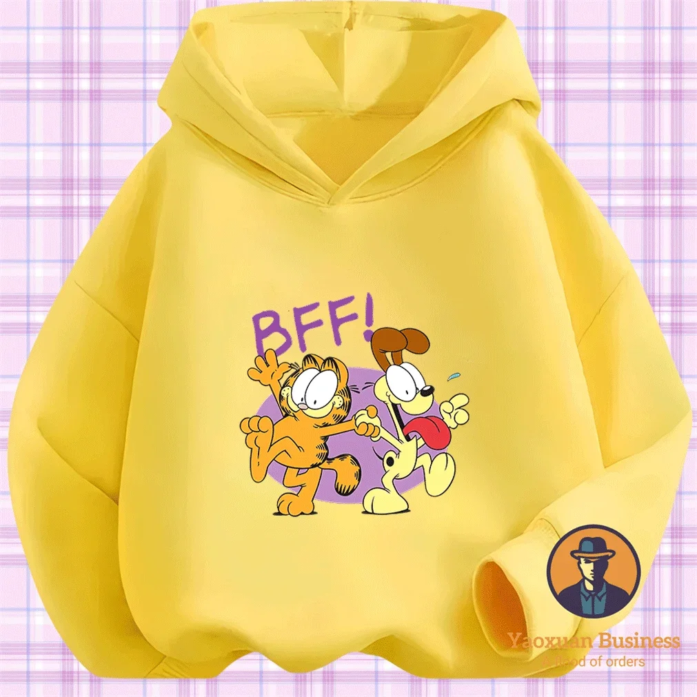 

Хит продаж: Детская хлопковая толстовка с мультяшным принтом Гарфилд, осень-зима 2026, для мальчиков и девочек 2-14 лет