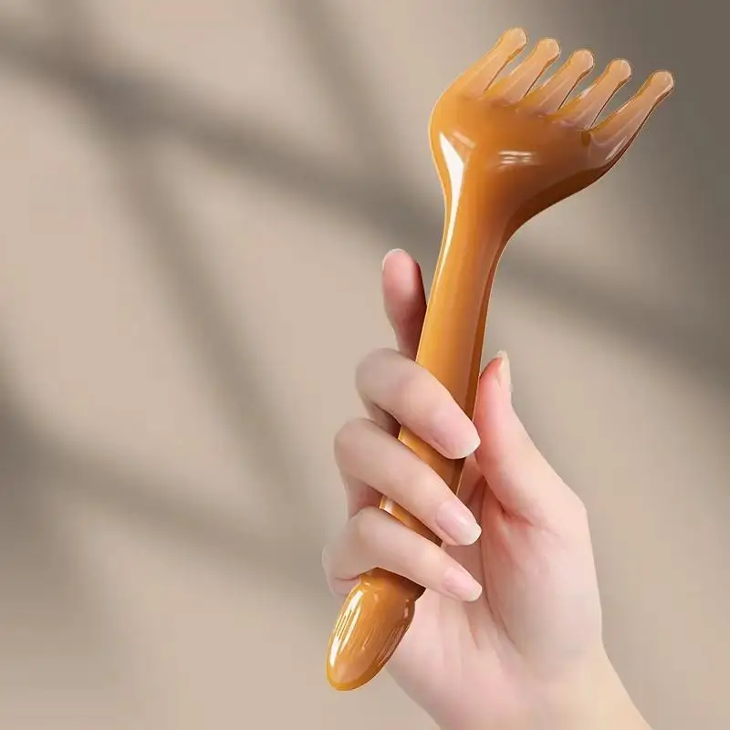 New Amber Resin Five Claw Head Massager Smooth Round Tips For Stress Relief Home Daily Full Body Use