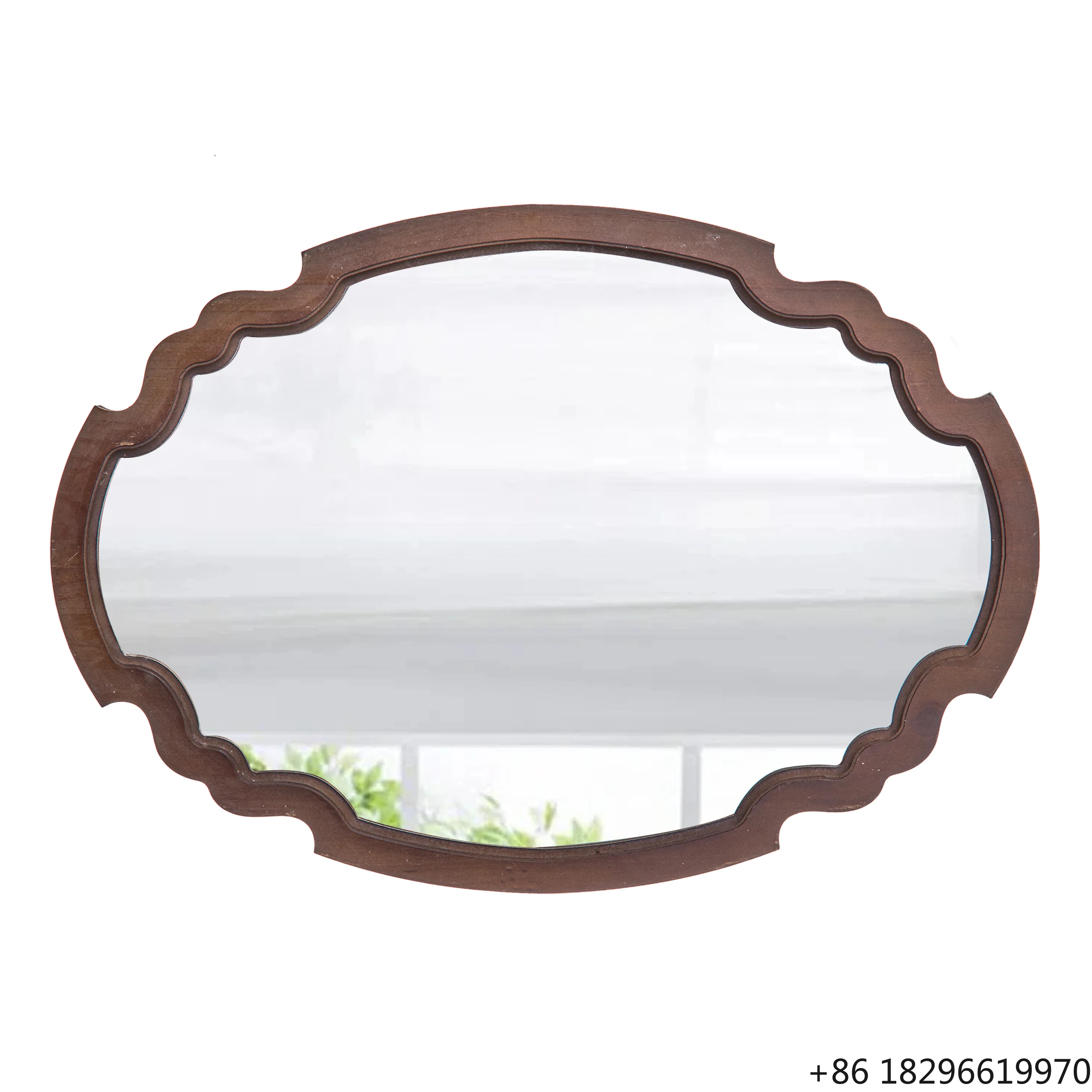 Farmhouse Rustic Brown Wooden Irregular Wall Mirror Handmade Hanging Decorative Mirror For Bedroom Bathroom
