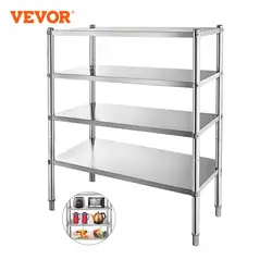 VEVOR 4-Tier 5-Tier Stainless Steel Commercial Storage Rack Shelf for Kitchen Warehouse Garage Storing Kitchenware