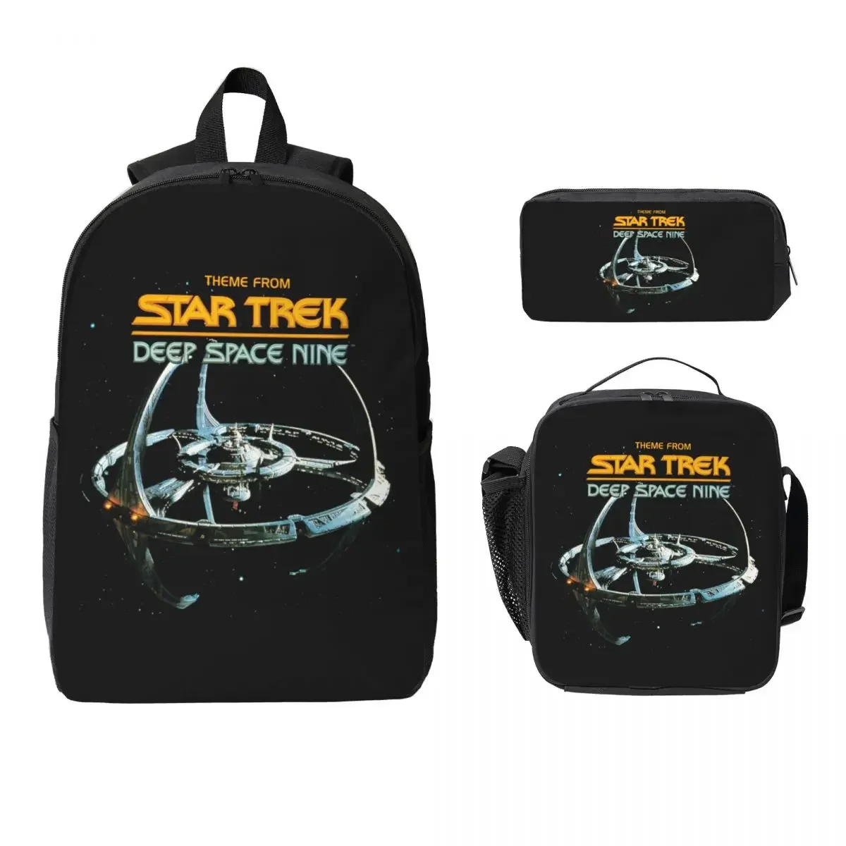 Stars Treks Deep Space Nine Space Station Backpack BookBag School Bag Computer Shoulder Bags 3ps Insulated Lunch Bag Pencil Case