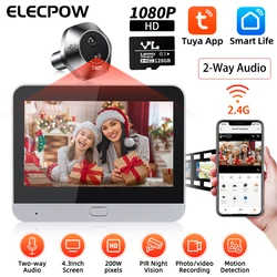 Elecpow tuya câmera olho mágico casa inteligente 2 vias de áudio wi fi campainha câmera pir visão noturna detecção movimento visualizador porta digital