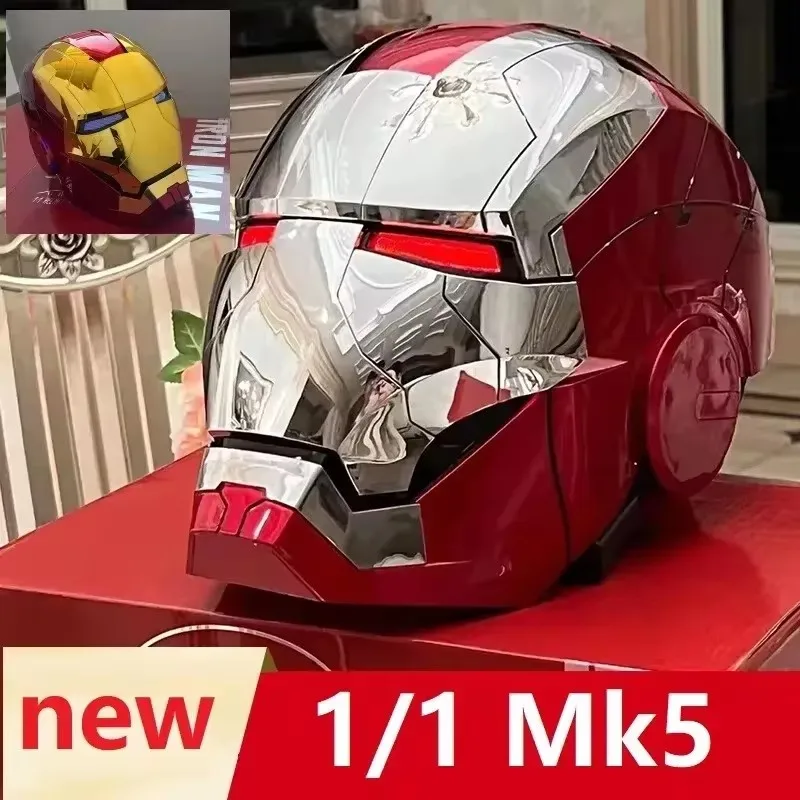 Hot Marvel Iron Man Autoking 1/1 Mk5 Helmet Remote And Voice Control Iron Man Automatic Helmet Mask With Led Light Boys Gift