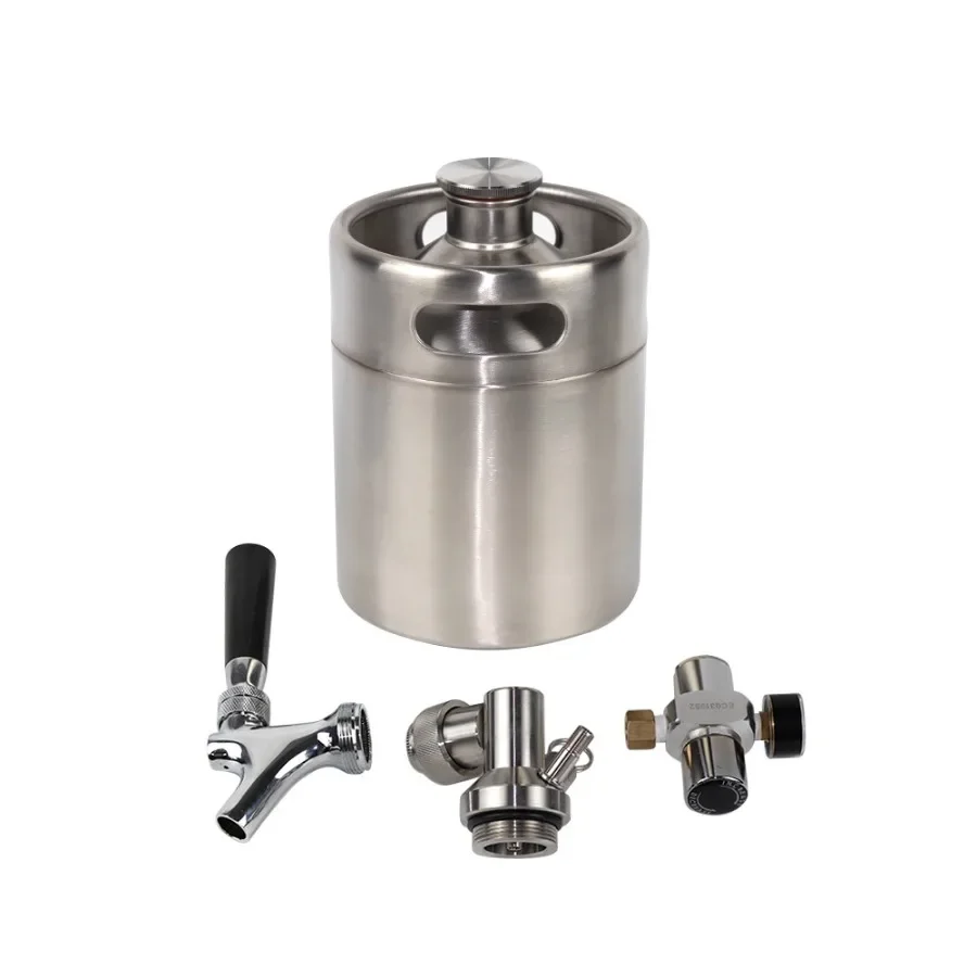 Mini Keg Pressurized Beer Keg System Stainless Steel Mini Growler Keg Adjustable Beer Tap Faucet Premium Charger Kit Brewing