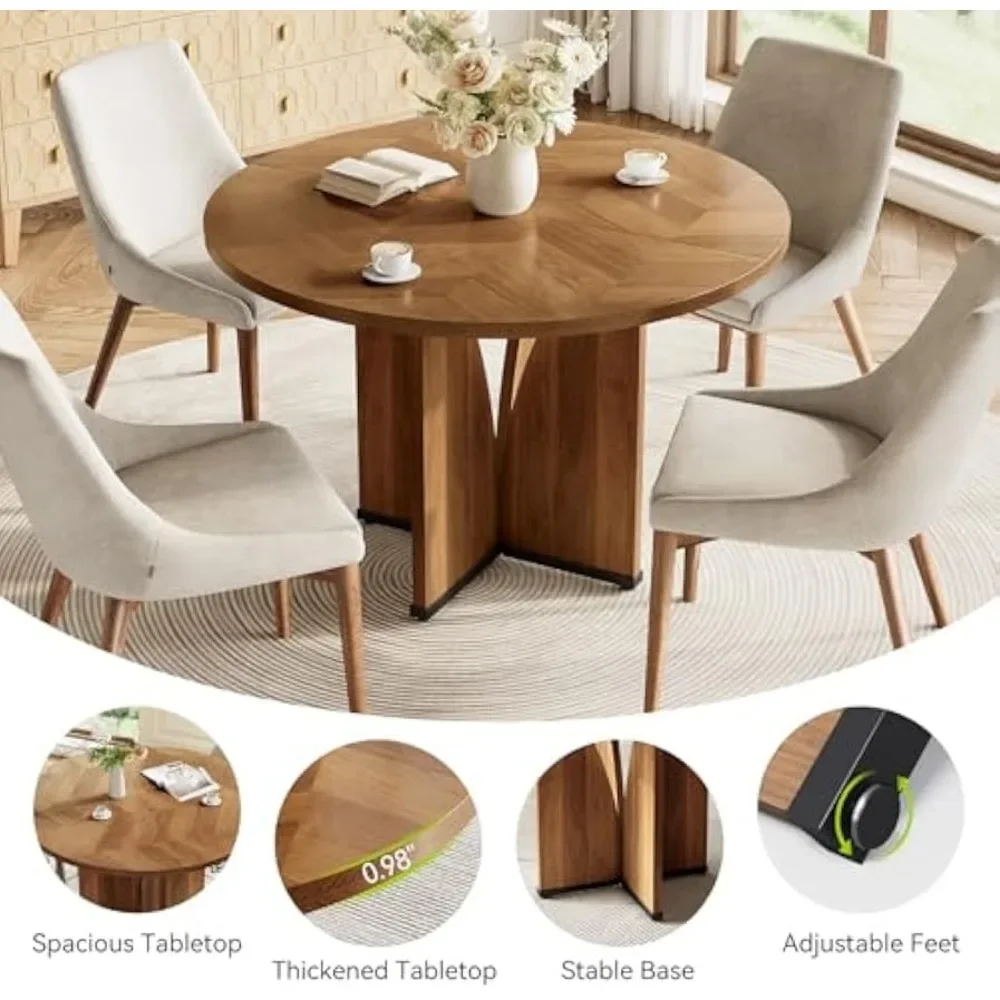 39-Inch Dining Table for 4, Round Dining Table with X-Shaped Stable Pedestal, Wood Dinner Table for Dining Room, Living Room