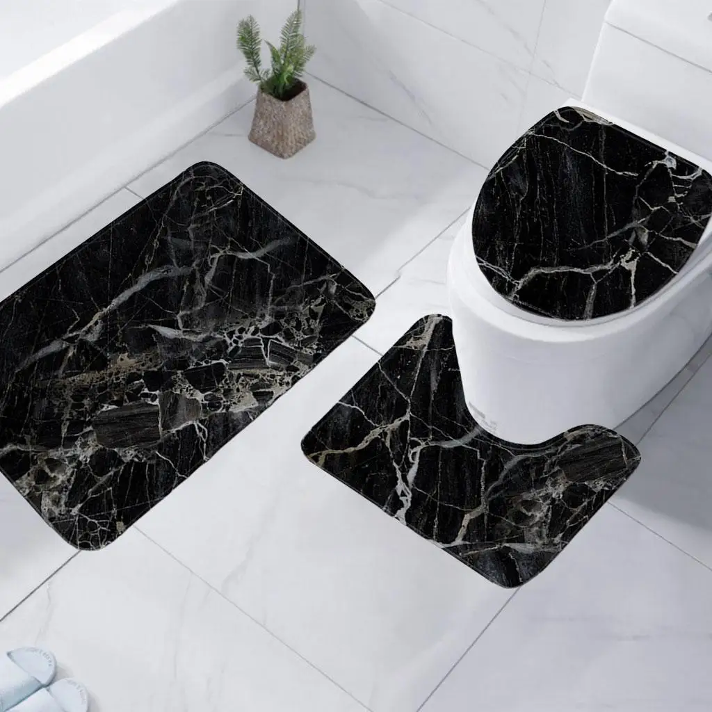 Marble Print Bathroom 3piece Set Nonslip Absorbent Bathroom Floor Mat Carpet Absorbent Shower Mat and Ushaped Carpet