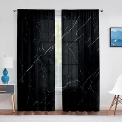 Black Marble Cracks Texture Tulle in Sheer Curtains for Living Room Bedroom Kitchen Window Treatment Chiffon Curtain Blinds