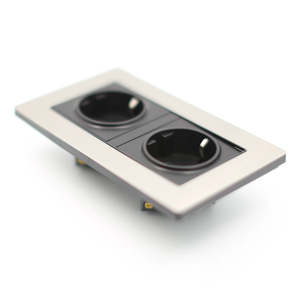 New Hi‑Fi Audiophile 16A 250V Double Schuko Wall Mount Socket EU Type F Power Panel For Audio System Upgrade