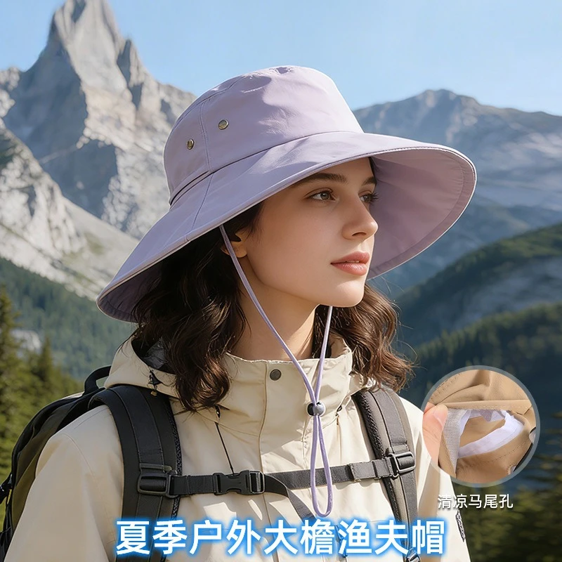 Unisex Frühling Sommer Outdoor Breiter Rand Einfarbiger Fischerhut Wandern Camping Sonnenschutz Faltbarer Bucket-Hut Reise-Wanderhut