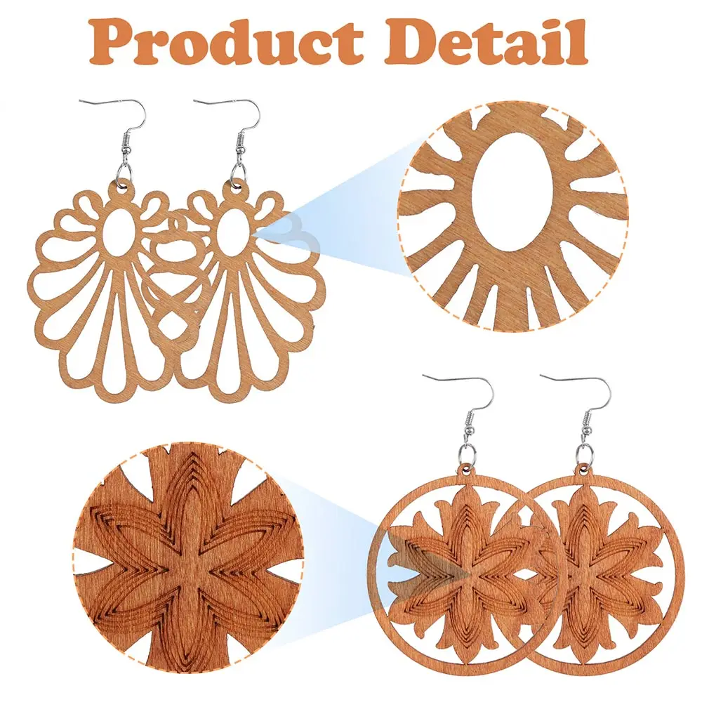 African Wooden Dangle Earring Making Kit, Bohemian Pendant Dangle Earrings Lightweight Ethnic Style  Earrings DIY Craft Jewelry