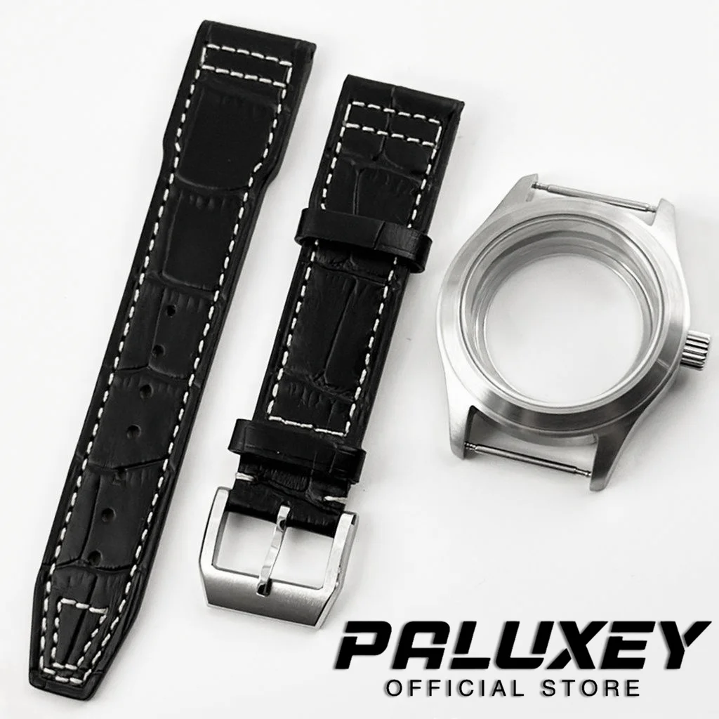 حافظة ساعة من الكريستال الياقوت الفضي ، موضة الأعمال ، حزام جلدي ، تناسبها NH34 ، NH35 ، NH36 ، NH38 ، PT5000 ، ETA2824 ، 36 ، 39