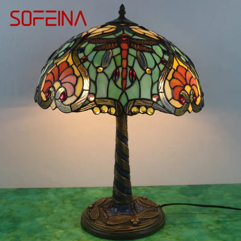 SOFEhr-Lampe de table LED en verre Tiffany, libellule rétro créative, lampe de bureau, décor à la mode pour la maison, le salon, la chambre, le chevet