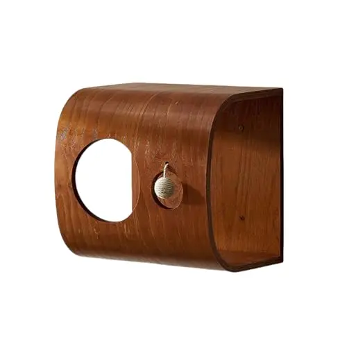 Soild Wood Round Wall Mounted Cat Bed Shelves, Cat Climbing Frame with Cushion, for Cats Sleeping, Playing, Climbing