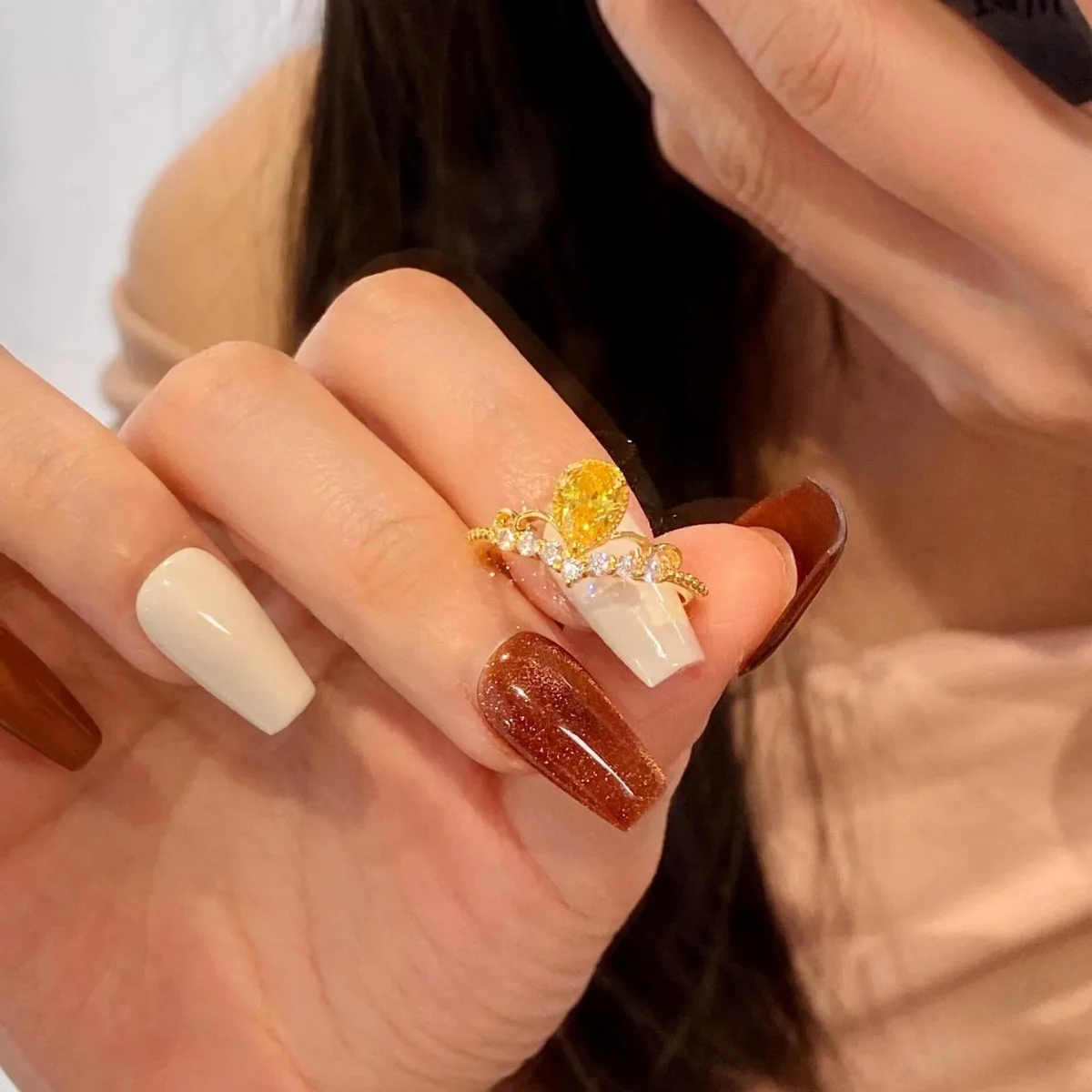 خواتم تاج أنيقة على شكل قطرة الماء للنساء، خاتم فاخر ورائع من الأحجار الكريمة الصفراء الفاخرة، هدايا مجوهرات للولائم اليومية