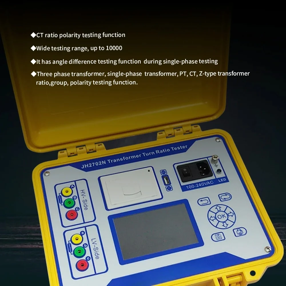 English/Spanish/Russian Portable Digital 3 Three Phase Transformer Turns Ratio Tester TTR Ratio Group Tester Meter Calculator